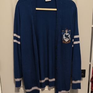 Blue Cardigan Sweater with Crest